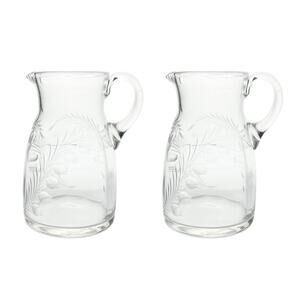 Antique Pair of Etched Lily of The Valley Small French Jug Pitchers 5.5” 18oz